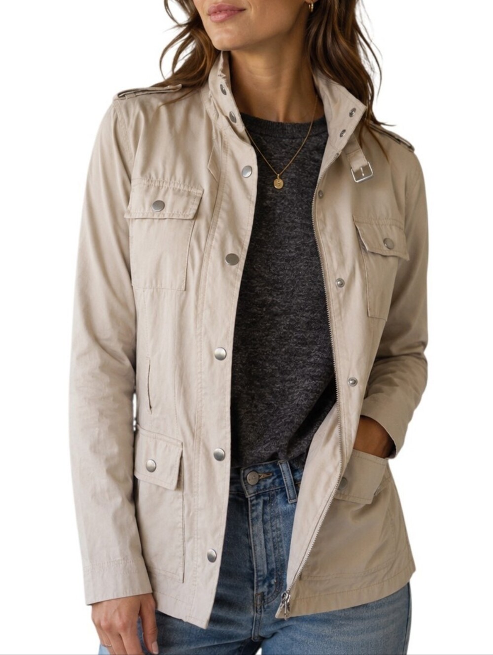 Banana Republic Heritage Chore Jacket Women Medium Coated Beige Utility Workwear